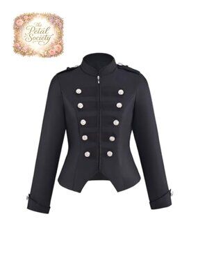 Women's Double Breasted Steampunk Jacket Military Blazer Zip Up Vintage